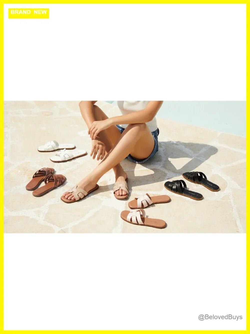 Women's Flat Sandals Slip On Slide Square Toe Faux Leather Summer Dressy Comfort